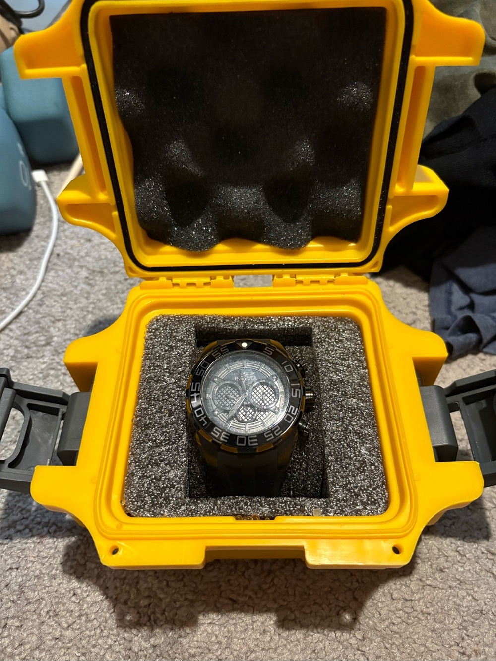 Invicta Black Men's Watch with Yellow Protective Case